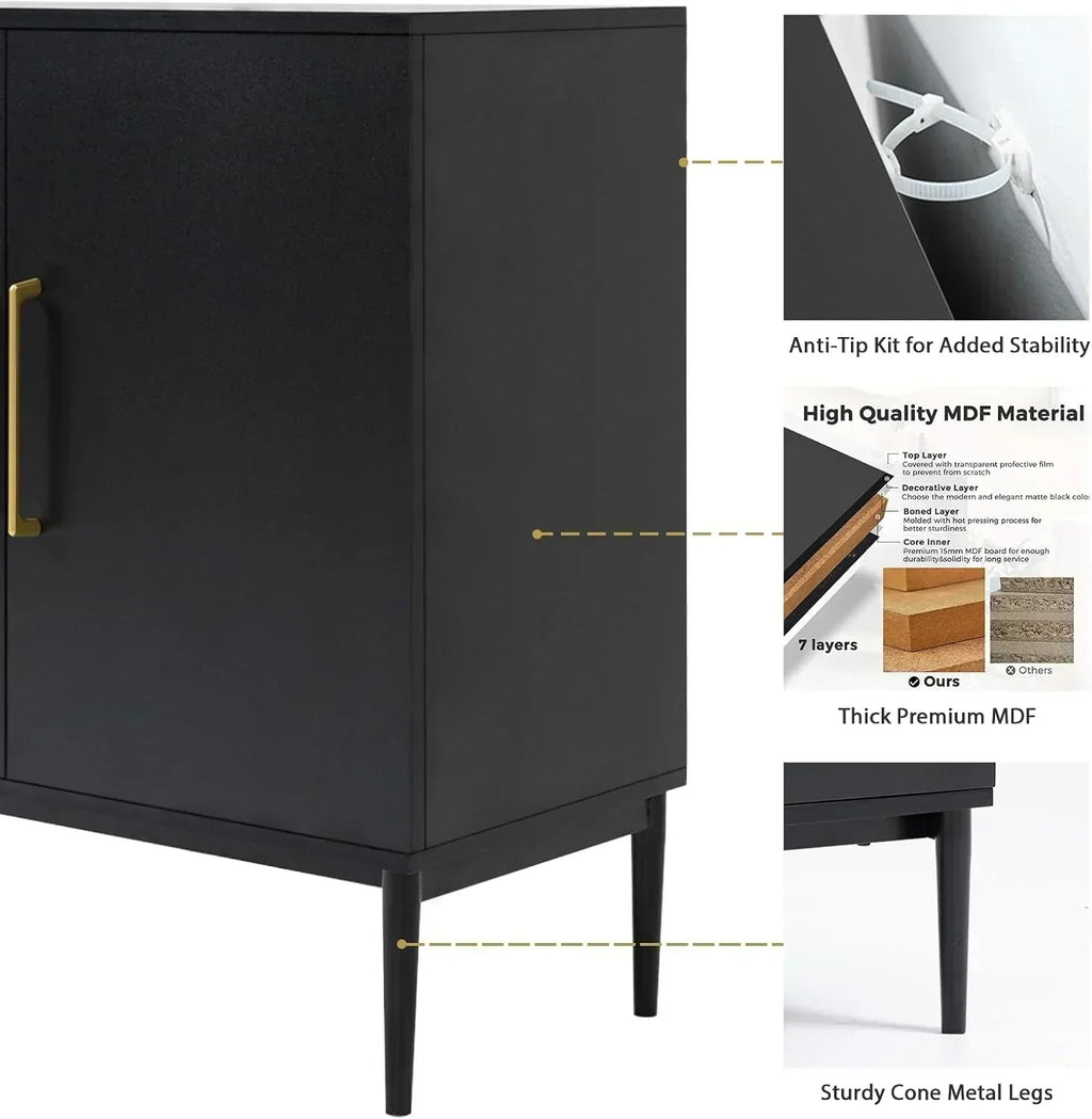 Free Standing Cabinet Black Wood for Living Room Bedroom Dining Room Hallway wourant