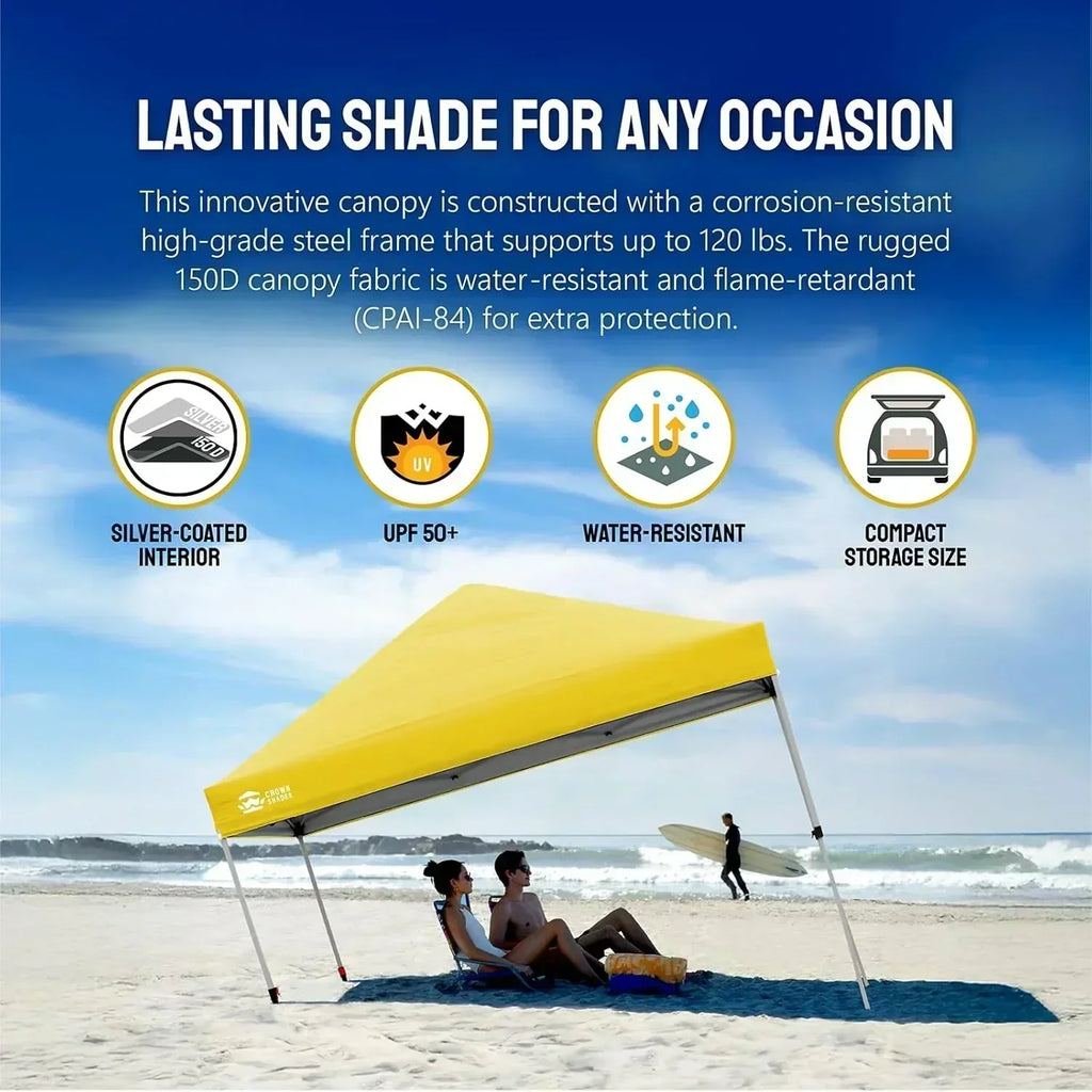 10x10 Pop-Up Awning One-Click Installation Beach Tent Outdoor Sunshade Silver Coated Top wourant