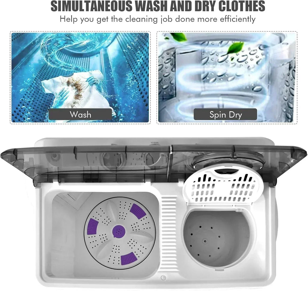 COSTWAY Double Tub 26 lb Capacity Laundry 18 lb 8 lb Spin Combo Drain Pump Washing Machine wourant