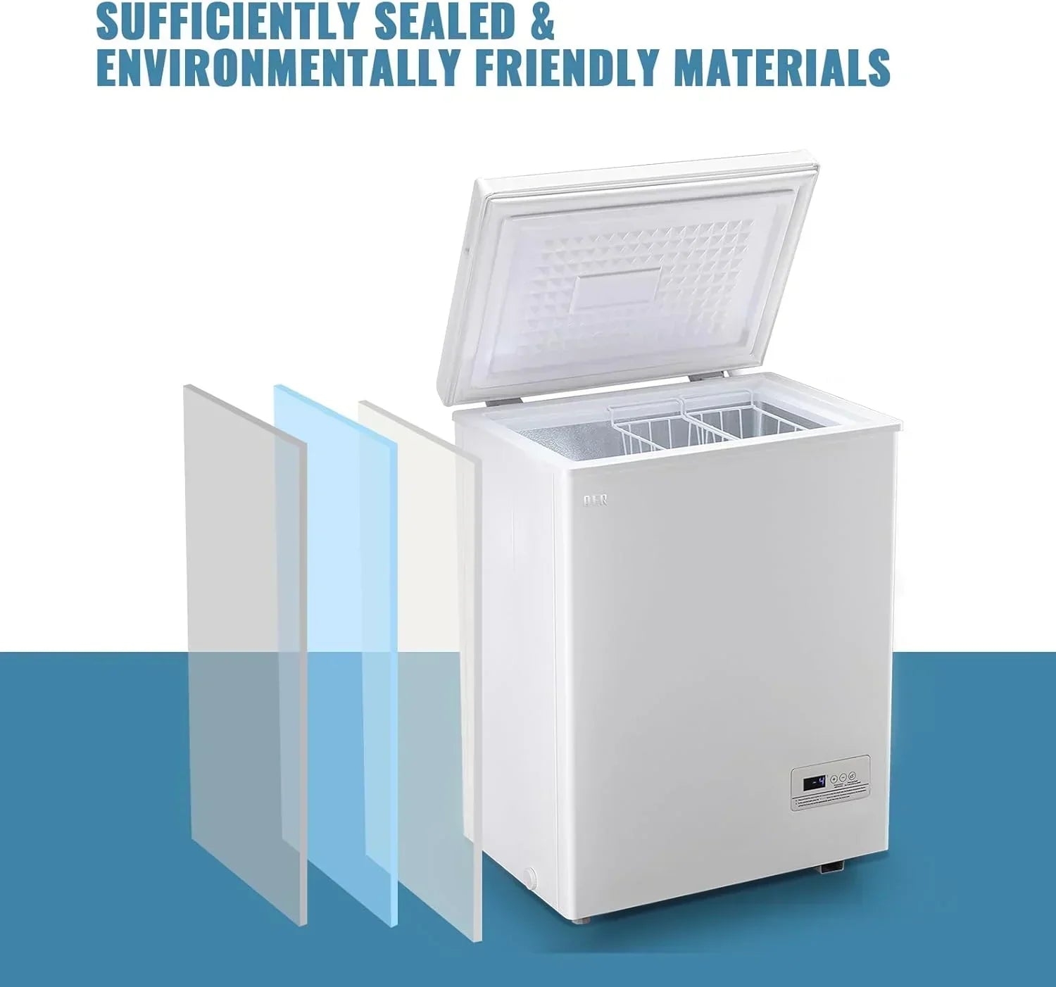 Chest Freezer 5.0Cubic Feet Deep Freezer Freestanding Freezers 2 Removable Stainless Steel Basket wourant