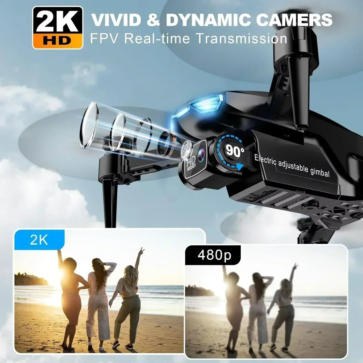 2K HD FPV Drone for Adults with Camera Altitude Hold Foldable and Portable wourant