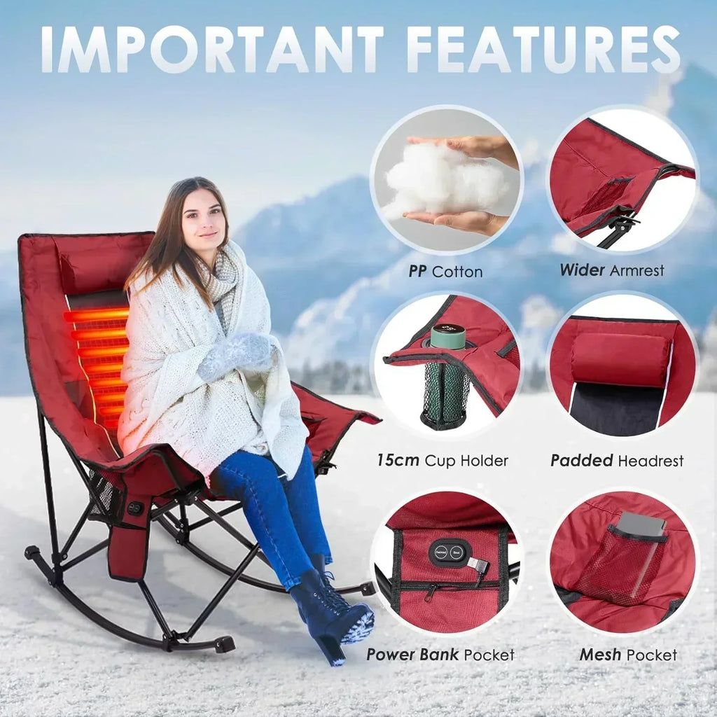 Heated Camping Chair Extra Large Heated Chair Outdoor Sports Chair with 3 Heat Levels on Back wourant