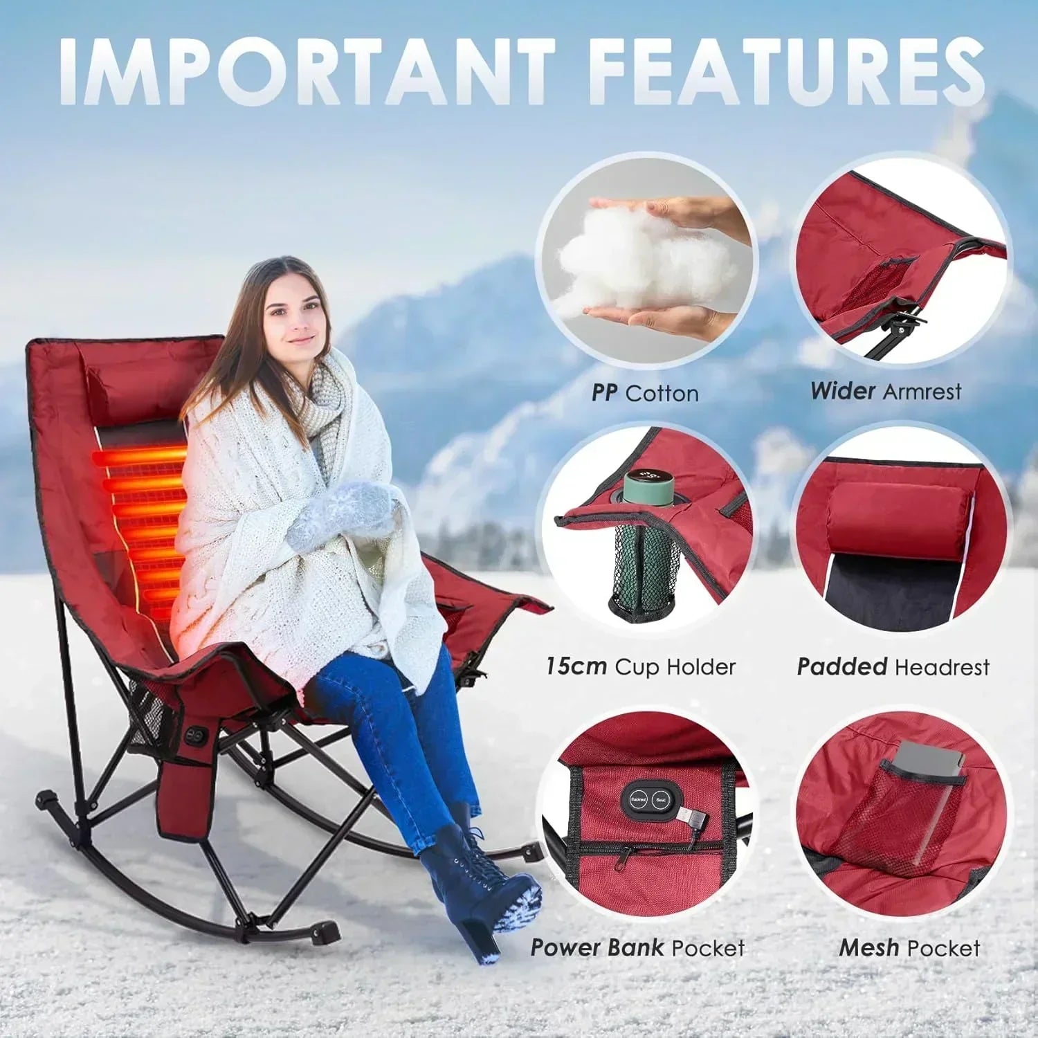 Heated Camping Chair Extra Large Heated Chair Outdoor Sports Chair with 3 Heat Levels on Back wourant