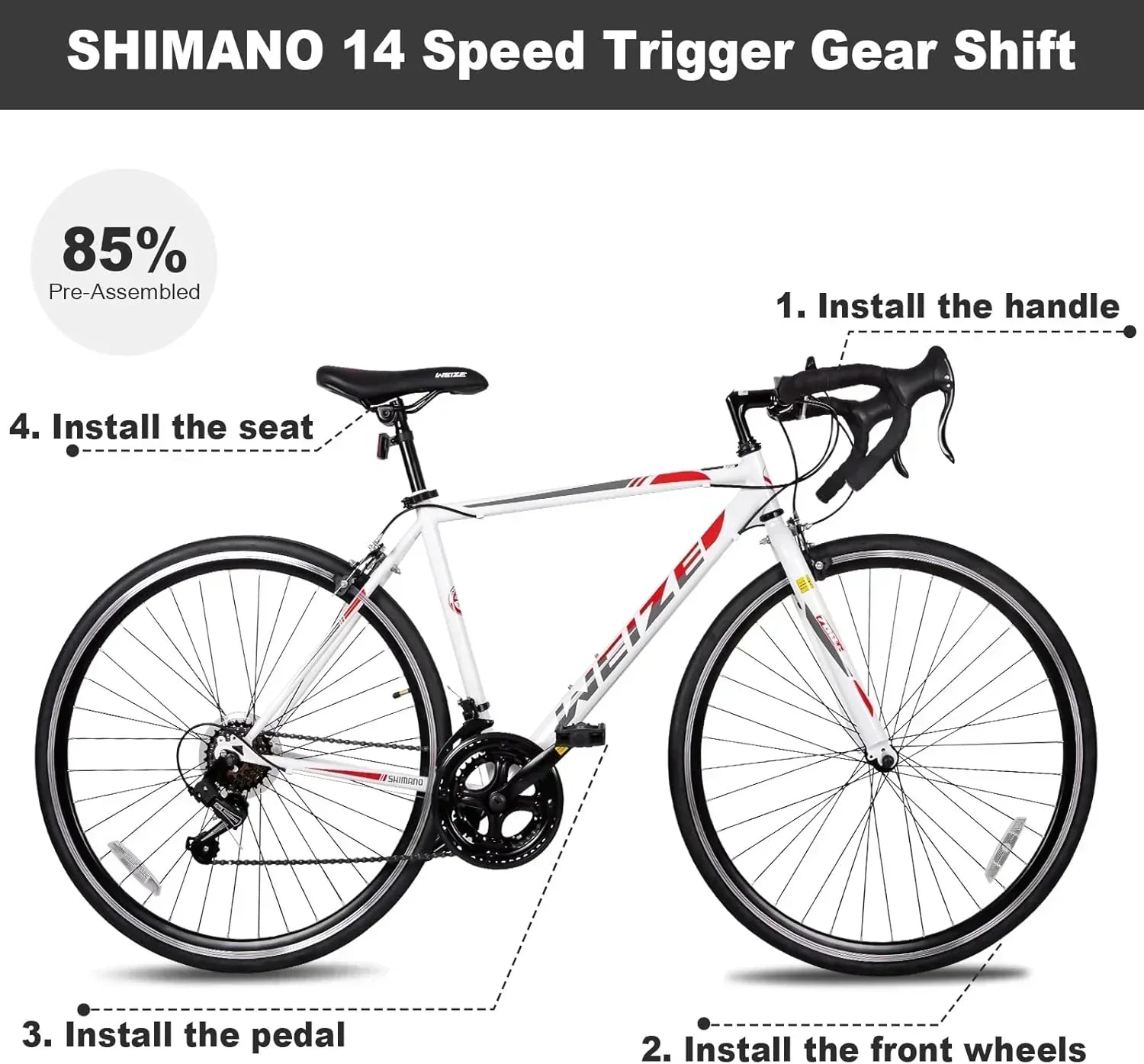 WEIZE Road Bike 700C Wheel City Commuter Bicycle Shimano 14 Speed Drop Bar Racing Adult Bike wourant