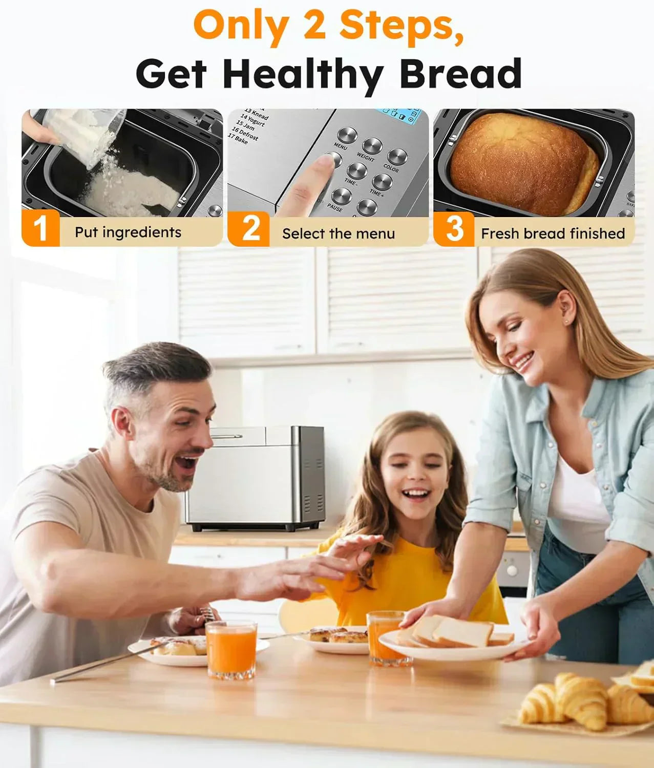 2LB Bread Maker OSIPOTO 17-in-1 Automatic Stainless Steel Bread Maker wourant