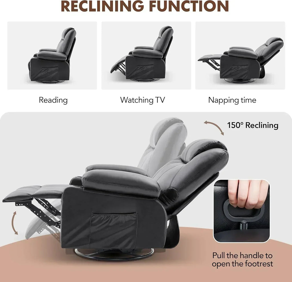 Large Swivel Rocking Recliner with Massage Function 360 Degree Swivel Rocking Single Sofa wourant