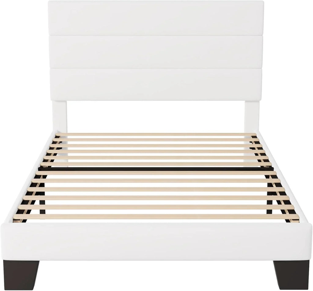 Allewie Queen Size Platform Bed Frame with Fabric Upholstered Headboard Wooden Slats Support wourant