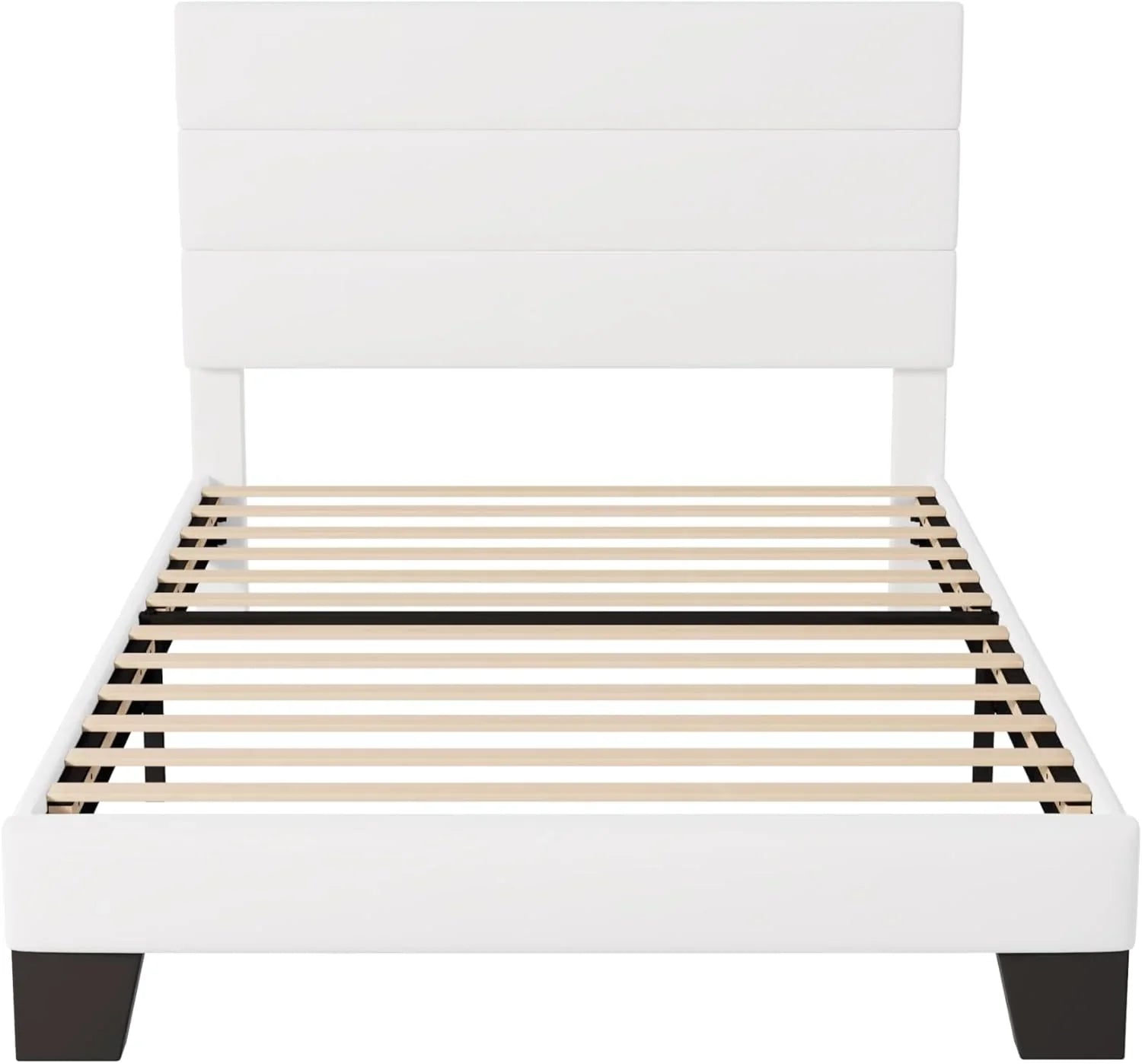 Allewie Queen Size Platform Bed Frame with Fabric Upholstered Headboard Wooden Slats Support wourant