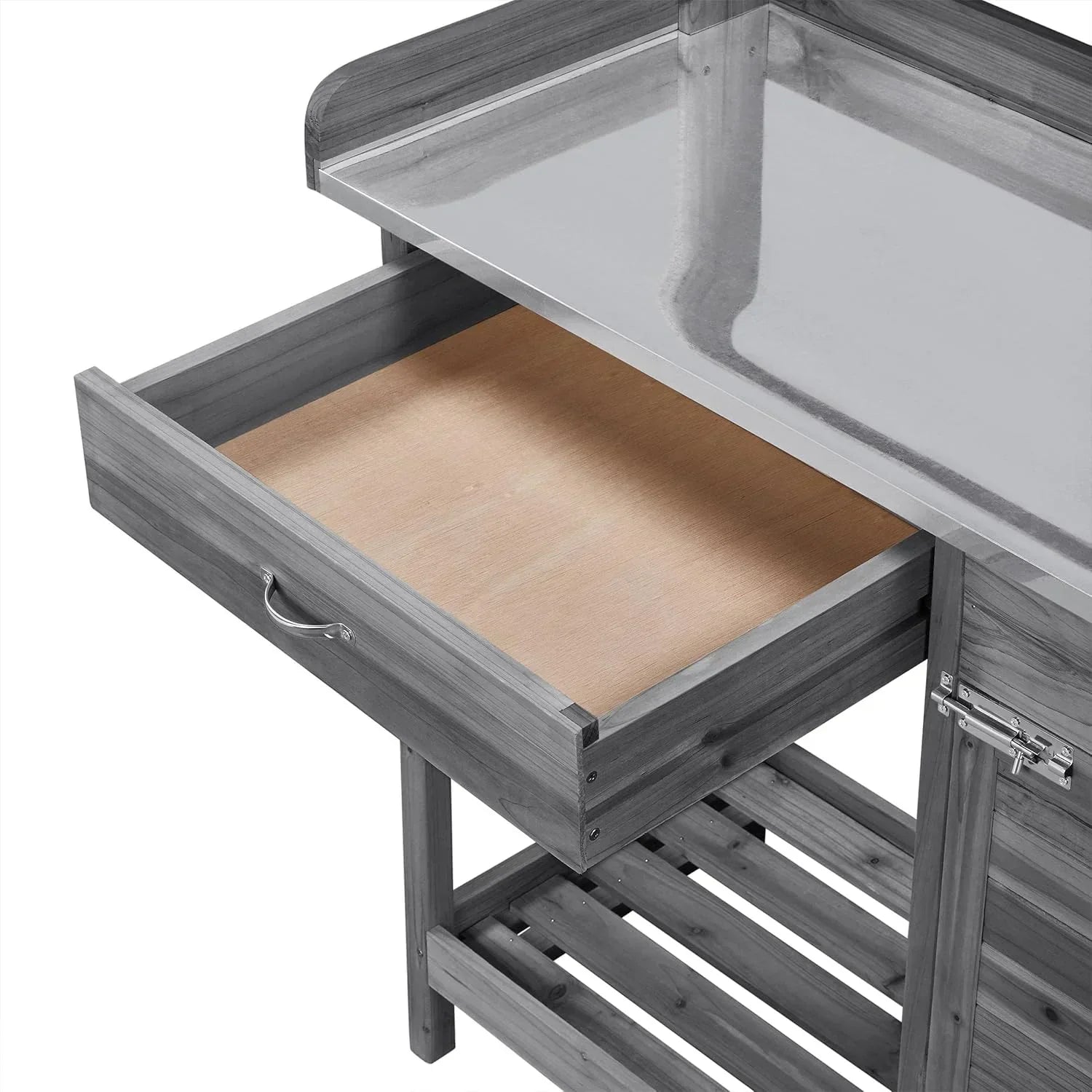 Yaheetech Outdoor Garden Potting Bench Table Work Bench Metal Tabletop Cabinet Drawer wourant