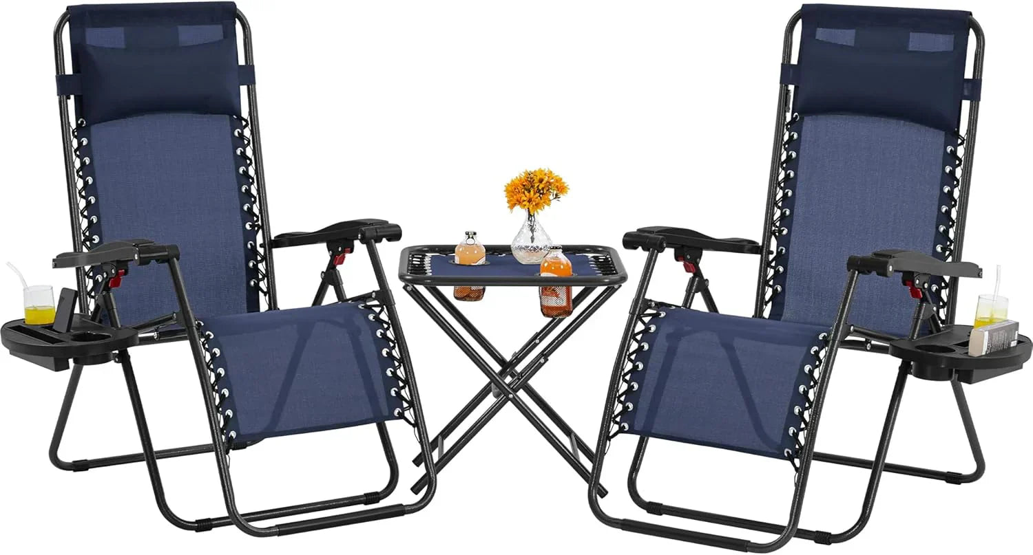 3PCS Zero Gravity Recliner Portable Outdoor Reclining Chair Set Side Table Lounge Chairs wourant