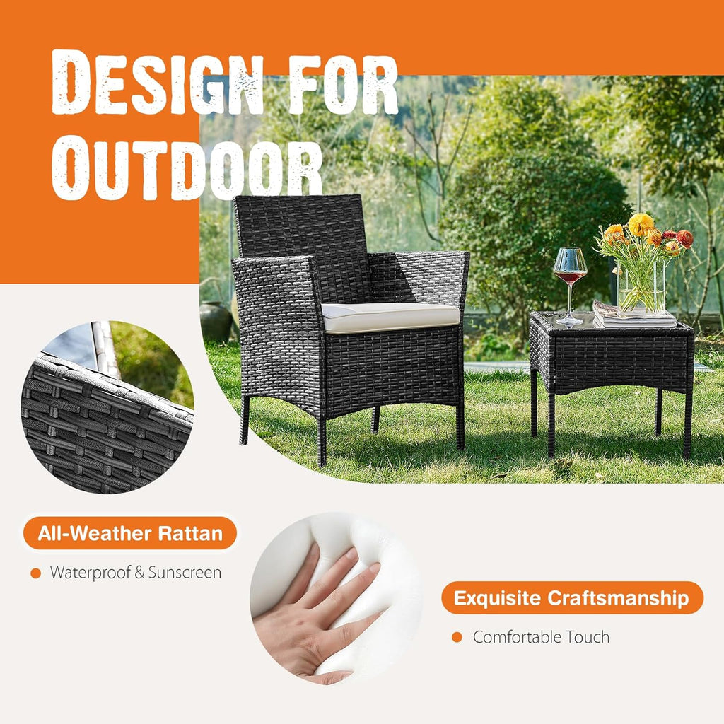 Sweetcripy Patio Furniture Set 3 Pieces Outdoor Furniture with Soft Cushion and Glass Table wourant