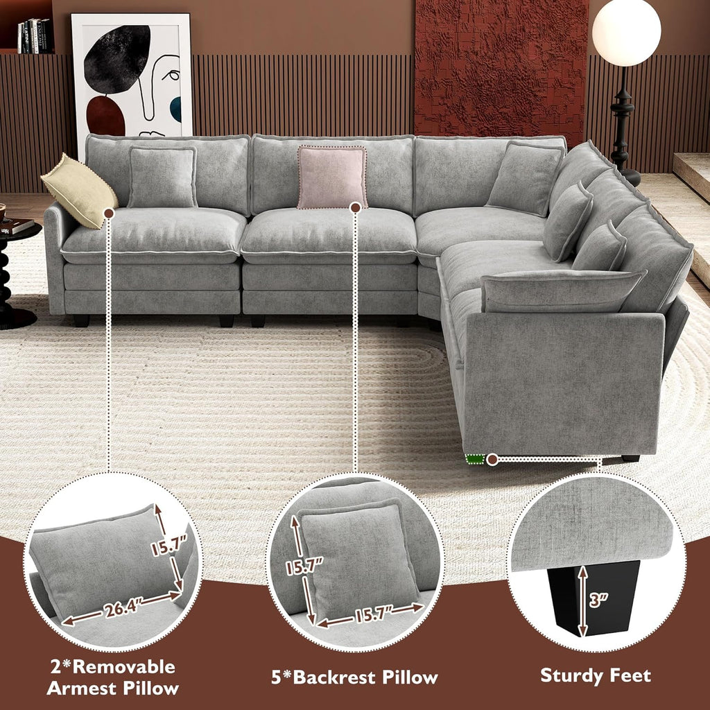 ihanherry 146-inch U-shaped modern sofa modular area cloud sofa wourant