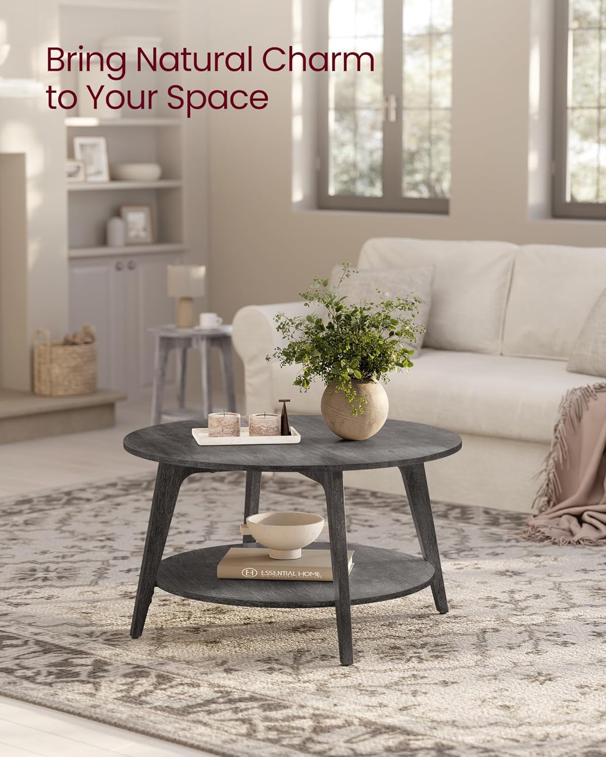 VASAGLE Round Coffee Table 2 Tier Coffee Table with Storage for Living Room 31.5 x 17.7 Inches wourant