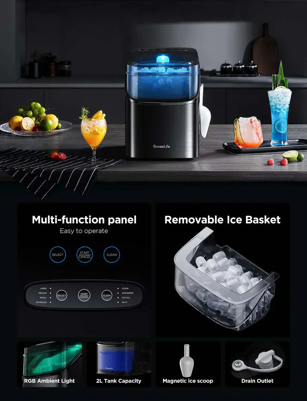 GoveeLife Smart Ice Maker Countertop Portable Ice Machine with Voice Control 9 Ice Cubes wourant