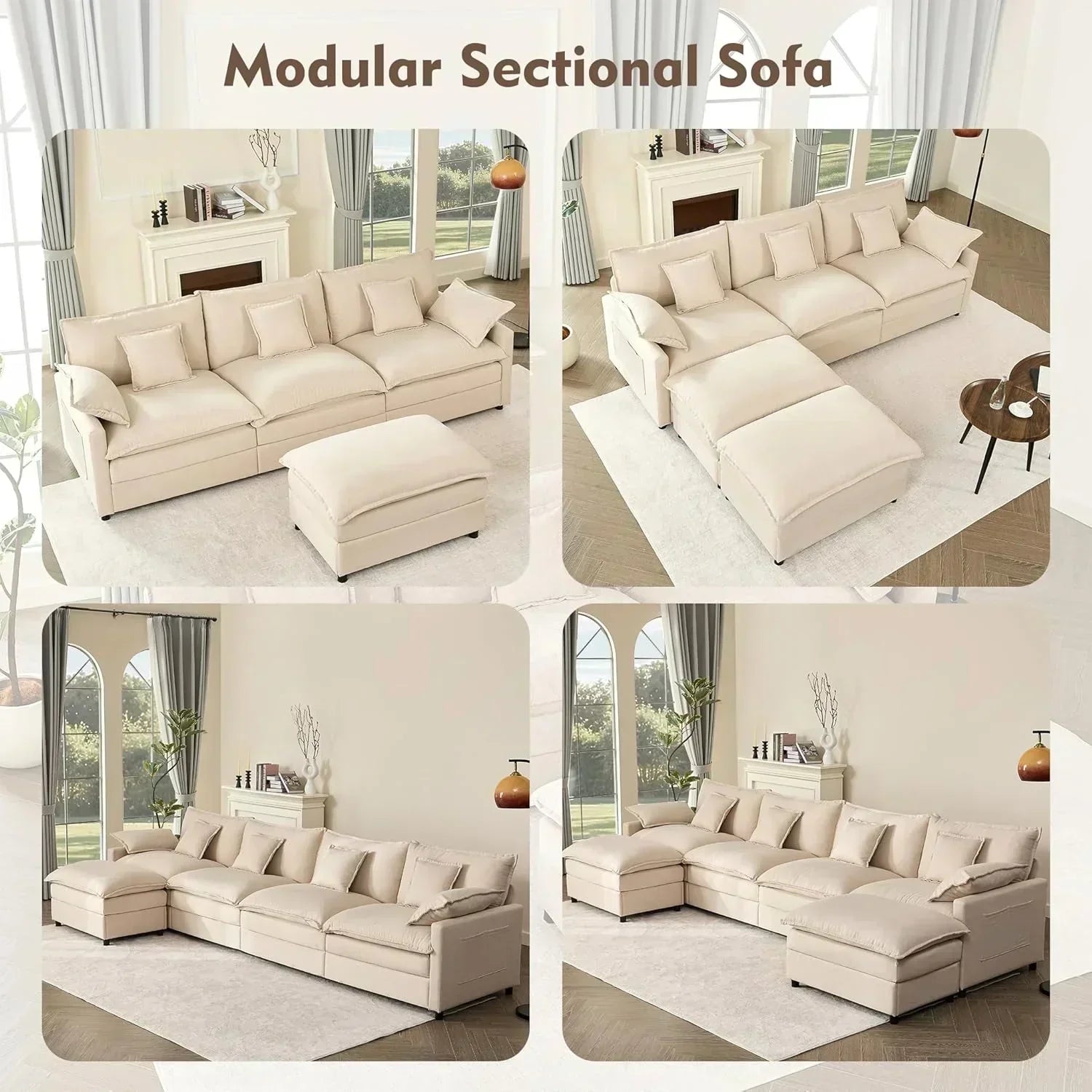 108 Inch U Shape Sofa Sectional Sofa Comfortable Cloud Sofa Living Room Deep Seat Sofa wourant