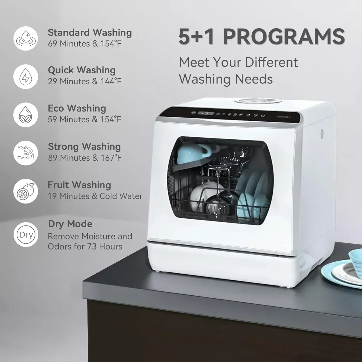Hermitlux tabletop dishwasher 7 wash programs portable mini dishwasher wourant