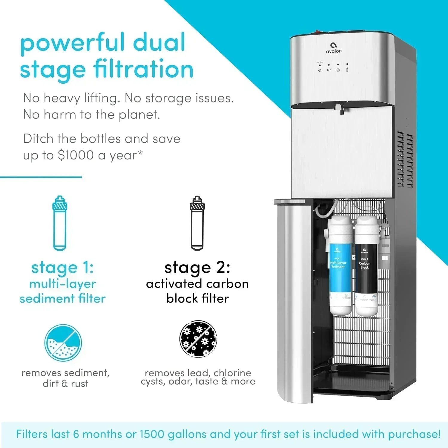 Avalon Bottom Loading Water Cooler Water Dispenser with BioGuard 3 Temperature Settings wourant