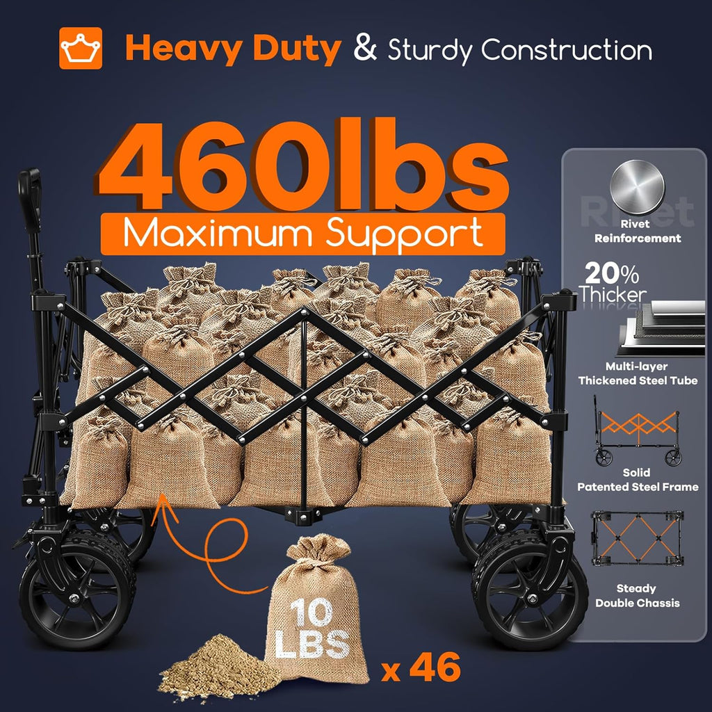 38" long foldable four-wheel stroller 460 lb capacity 220 liter folding beach stroller wourant