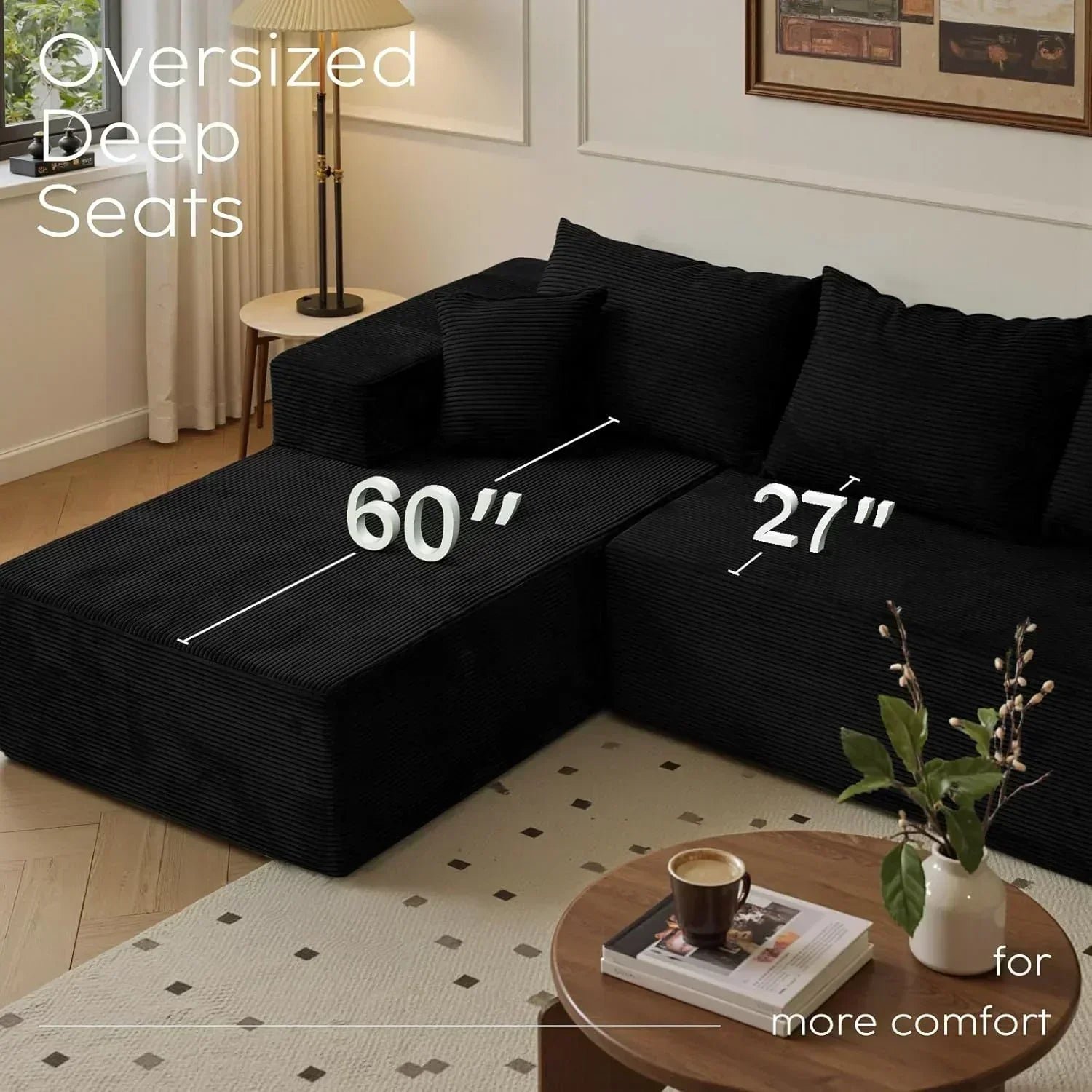 Cloud sofa with L-shaped lounge chair modern modular sofa with deep seats wourant