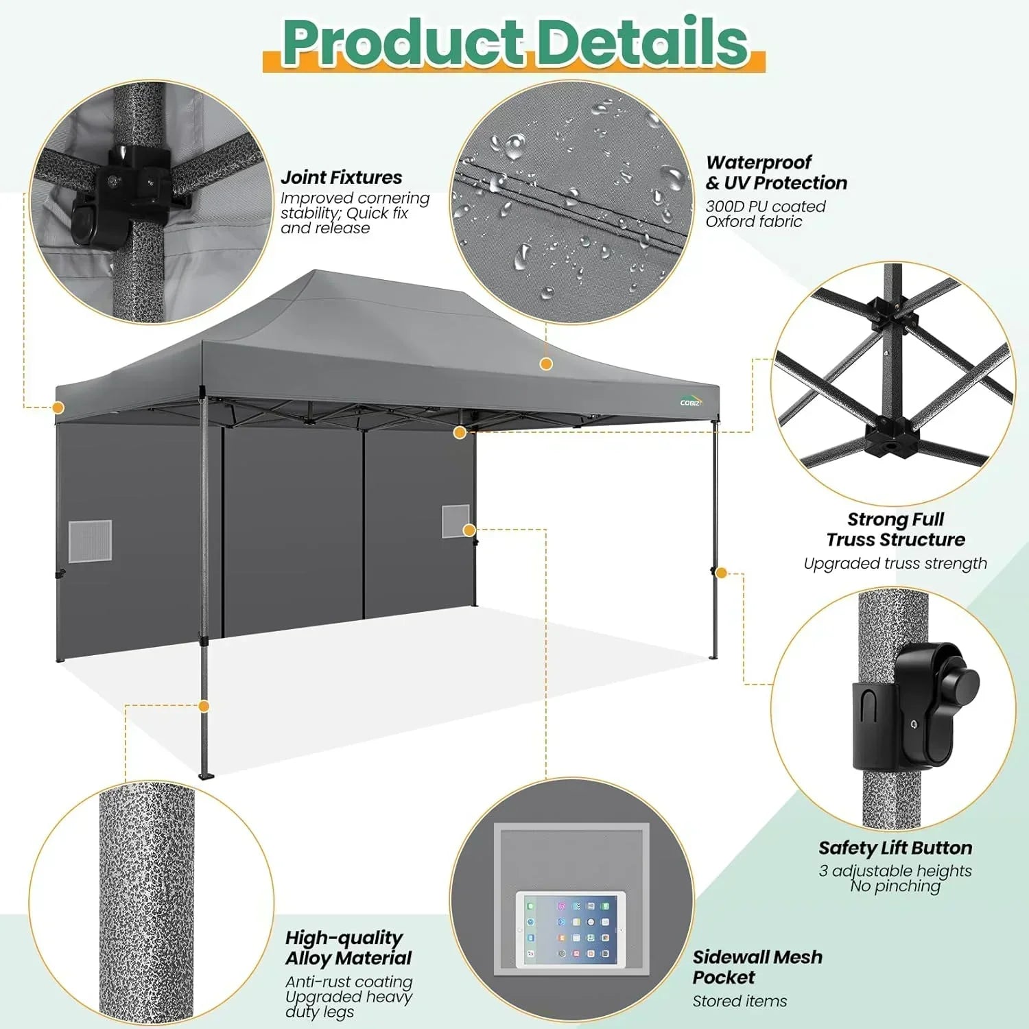 COBIZI 10x20 Heavy Duty Pop up Canopy Tent 6 sidewalls Commercial Canopy Wedding Party Tents wourant