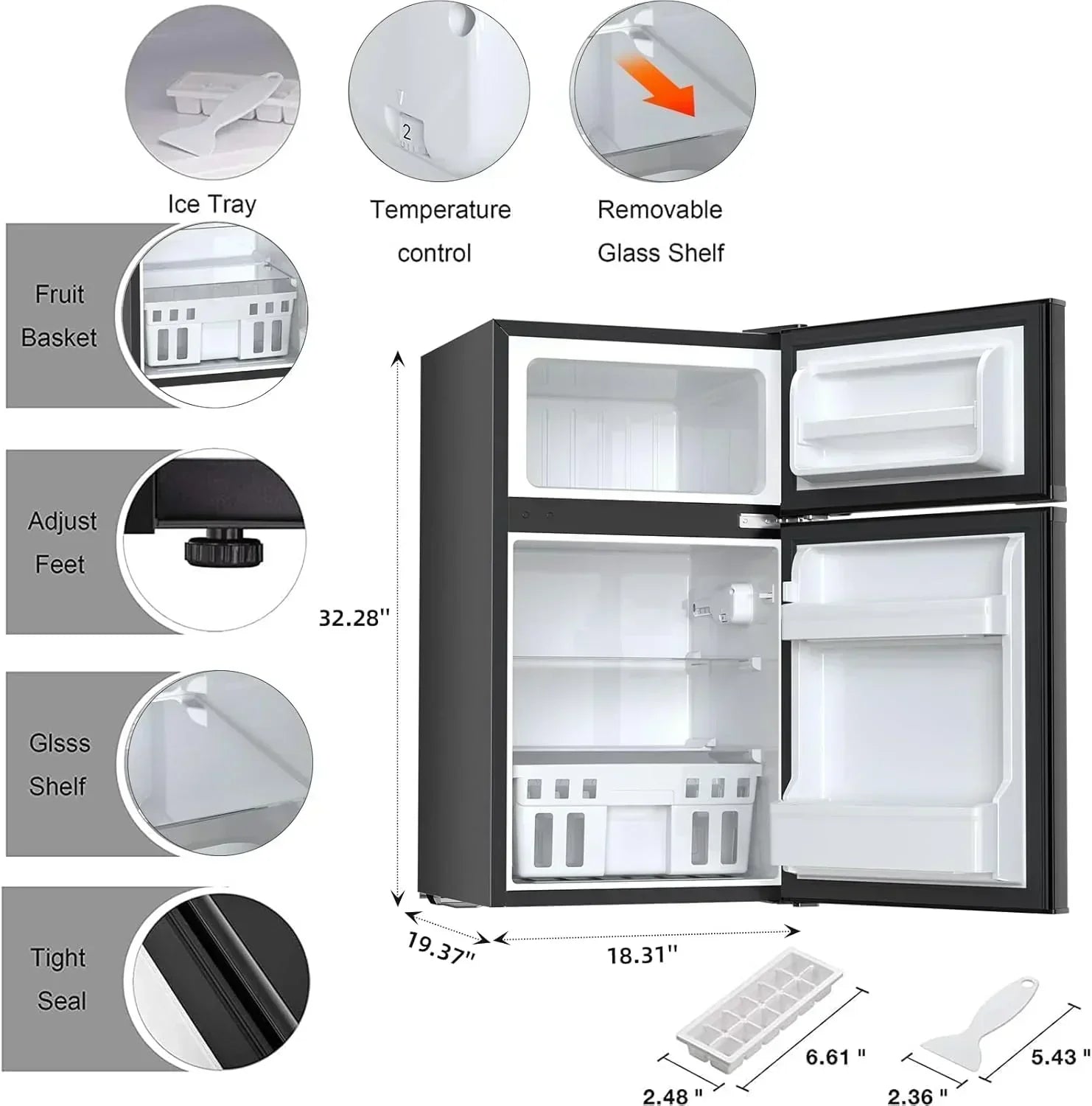 Antarctic Star Compact Mini Refrigerator Separate Freezer Small Fridge Double 2-Door wourant