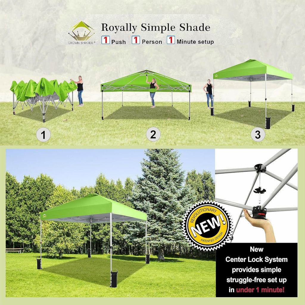10x10 Pop-Up Awning One-Click Installation Beach Tent Outdoor Sunshade Silver Coated Top wourant