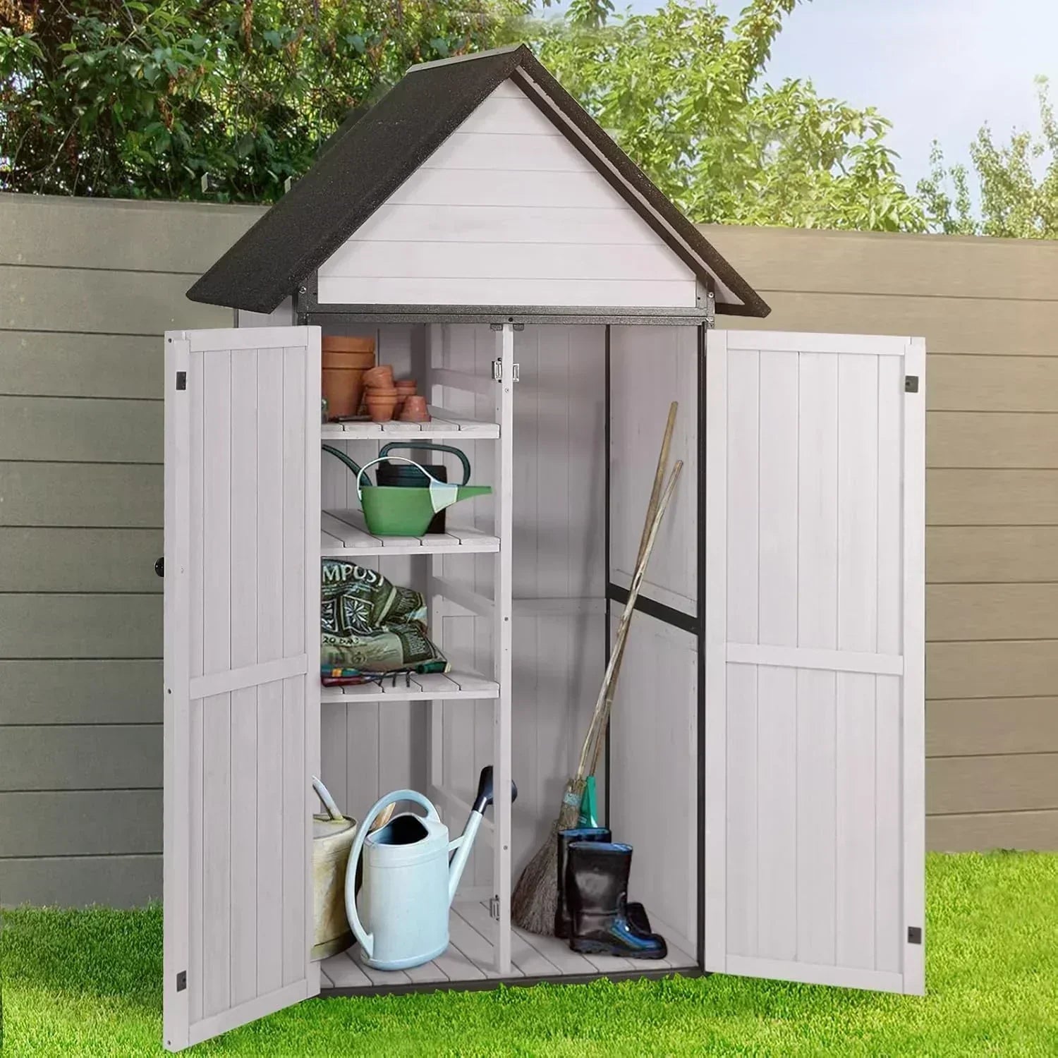 Sheds Outdoor Storage Garden Shed with Metal Frame Structure Adjustable Shelves Capacity Storage wourant