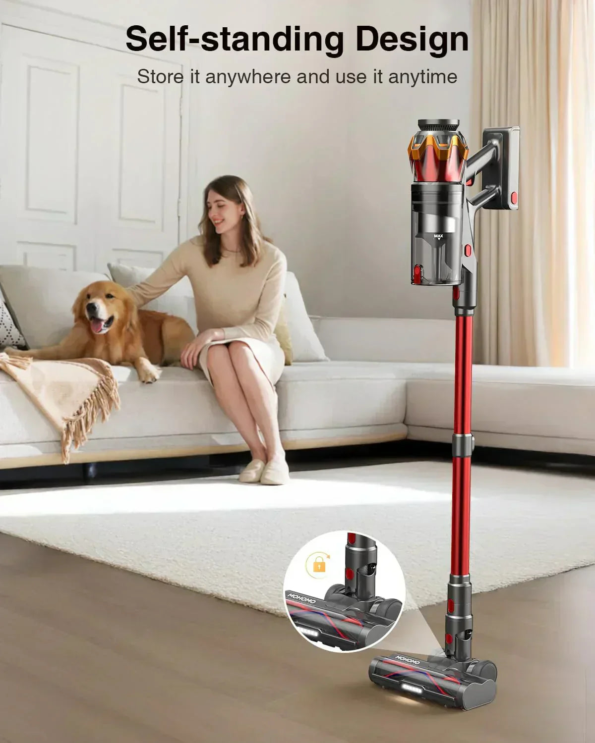Cordless Vacuum Cleaner 580W 48KPA 65Mins Vacuum Cleaners for Home Self-Standing Stick Vacuum wourant