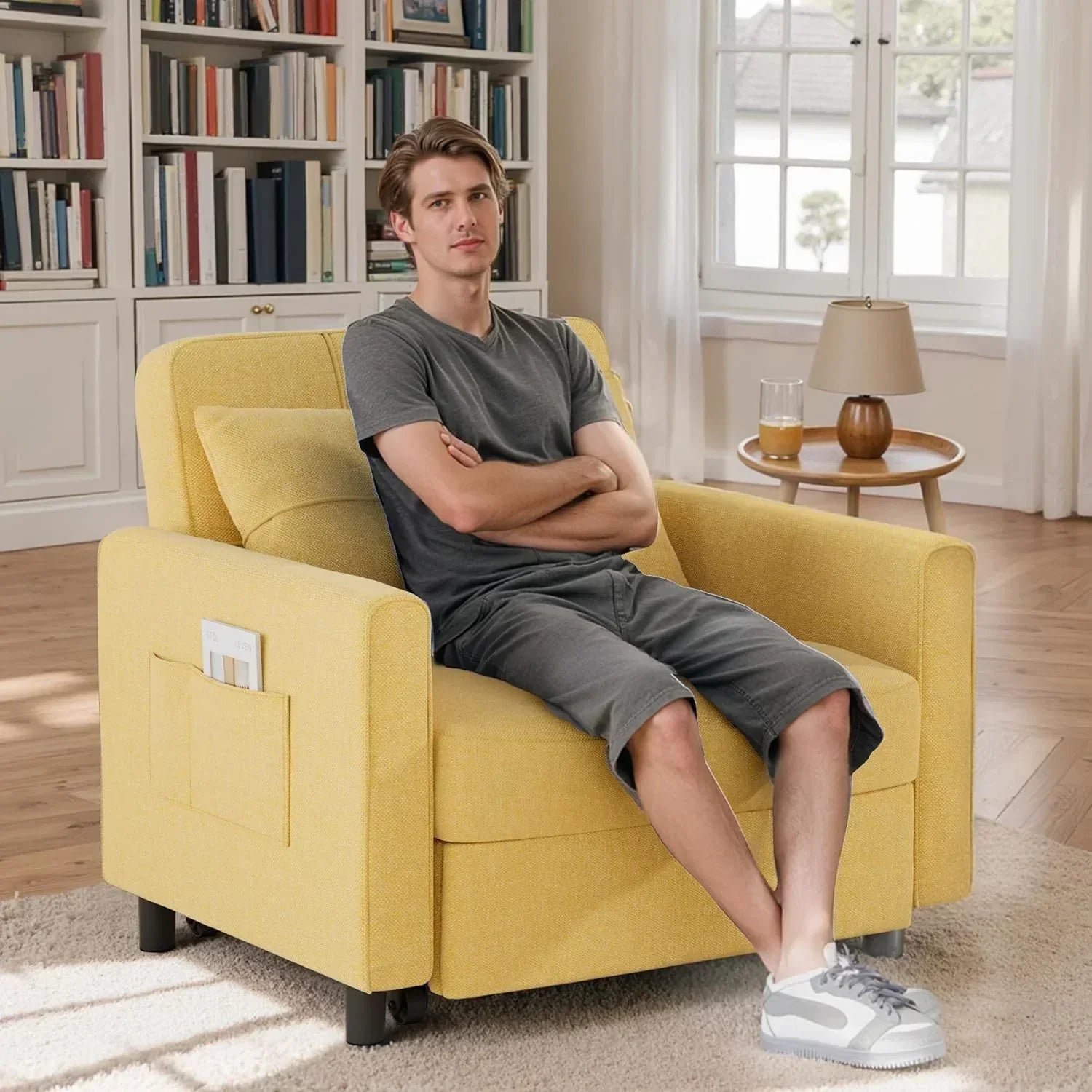 Sofa Bed Chair 3 in 1 Convertible Pullout Single Sleeper Chair Bed Spacious Multifunctional Sofa wourant