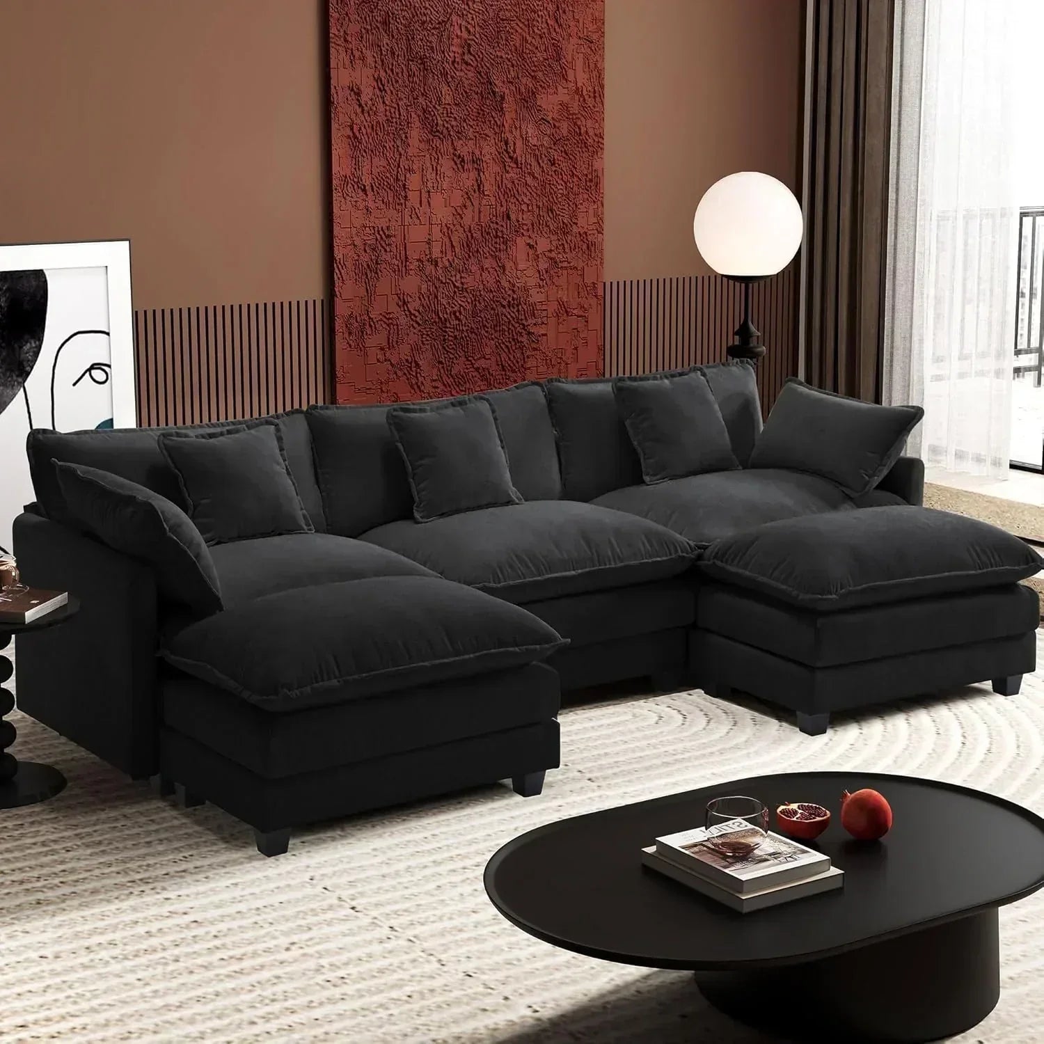 111.4 Inch L Shaped Modern Sofa Modular Cloud Sofa with Ottoman 4 Seater Chenille Deep Seat Sofa wourant