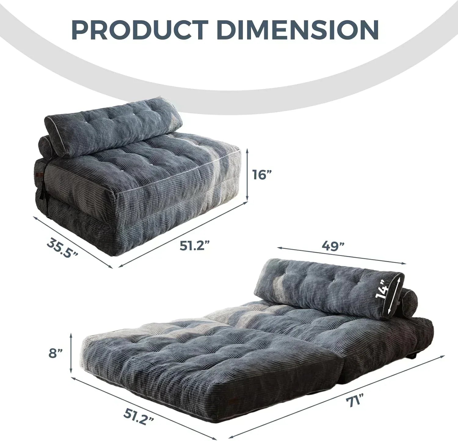 MAXYOYO Folding Sofa Bed Convertible Sleeper Chair with Pillow Foldable Mattress with Back Support wourant