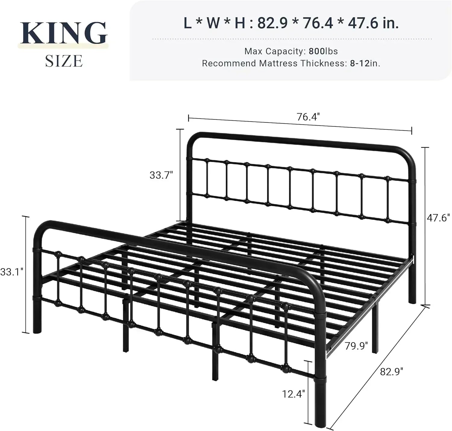 Allewie Queen Size Metal Platform Bed Frame with Victorian Style Wrought Iron-Art Headboard wourant
