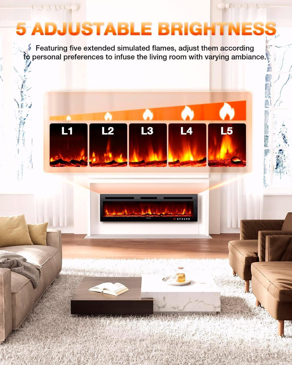 Electric Fireplace 60Inch Wall Mounted Electric Fireplace Heater with Timer Inserts TV Stand wourant
