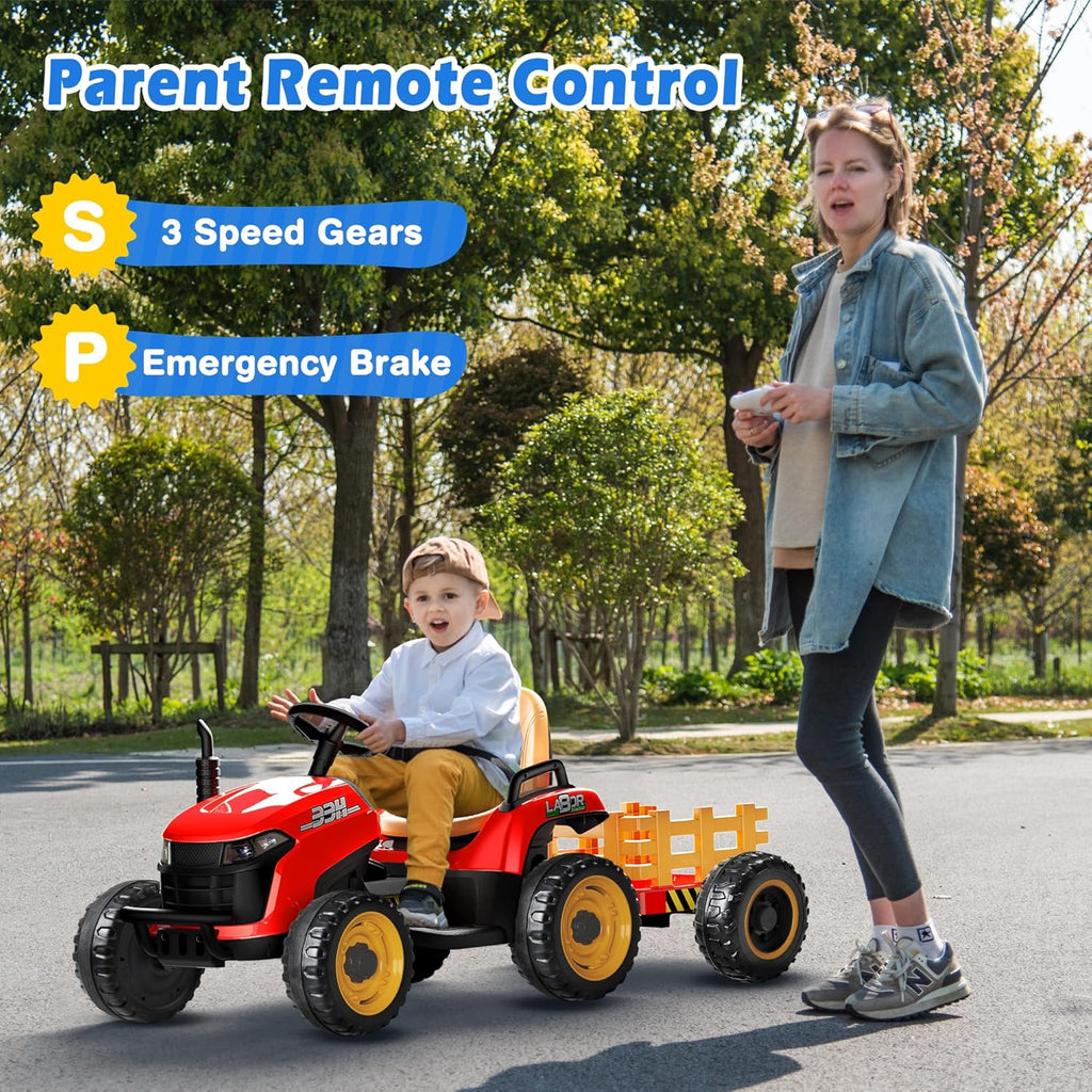 24V Ride On Tractor Tiltable Detachable Trailer 2x65W Motors EVA Tires Remote Control wourant
