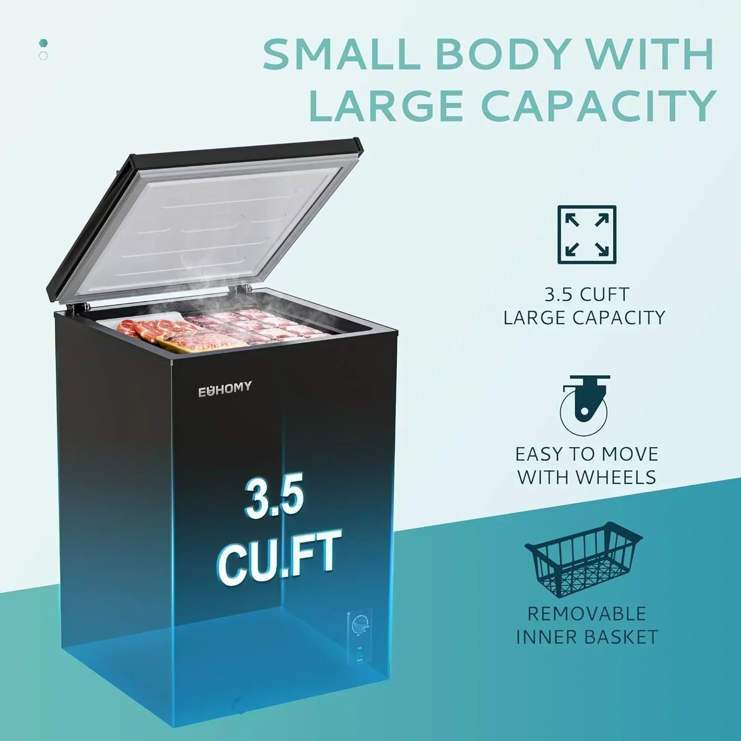 EUHOMY 3.5 Cu.Ft Chest Freezer with Removable Basket Small Deep Freezer Adjustable 7 Thermostat wourant