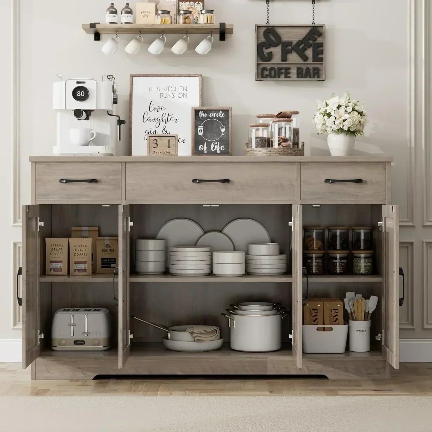 Sideboard with drawers large 55-inch sideboard modern farmhouse wood kitchen dining table wourant