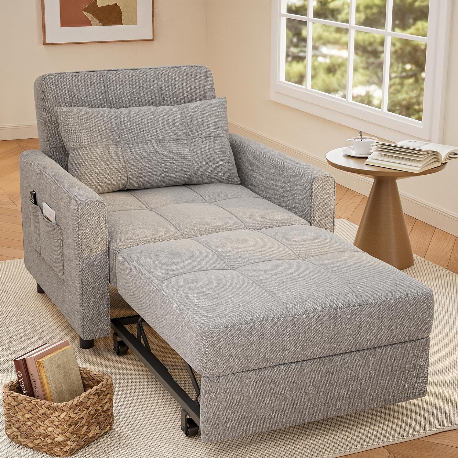 Sofa Bed Chair 3 in 1 Convertible Pullout Single Sleeper Chair Bed Spacious Multifunctional Sofa wourant