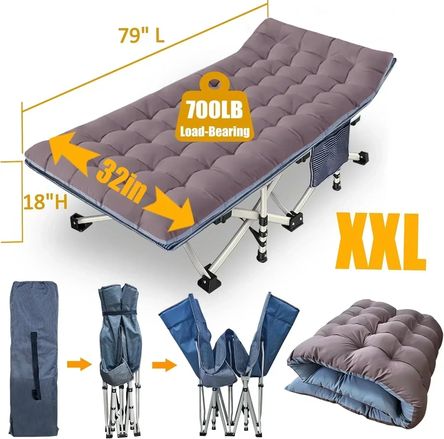 2-Pack Camping Cots with Mattress Comfortable Folding Bed Heavy Duty Baby Cot wourant