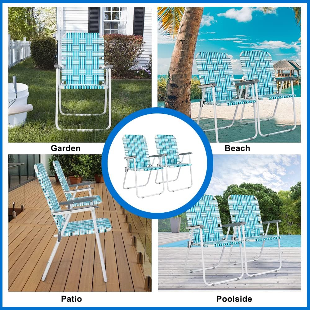 VINGLI Patio Lawn Webbed Folding Chairs Set of 2 Outdoor Beach Portable Lawn Chair wourant