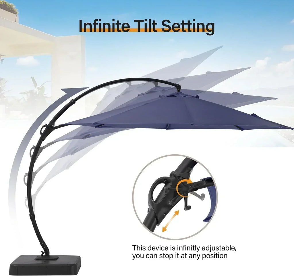 LAUSAINT HOME Outdoor Patio Umbrella with Base included 11 FT Deluxe Curvy Cantilever Umbrella wourant