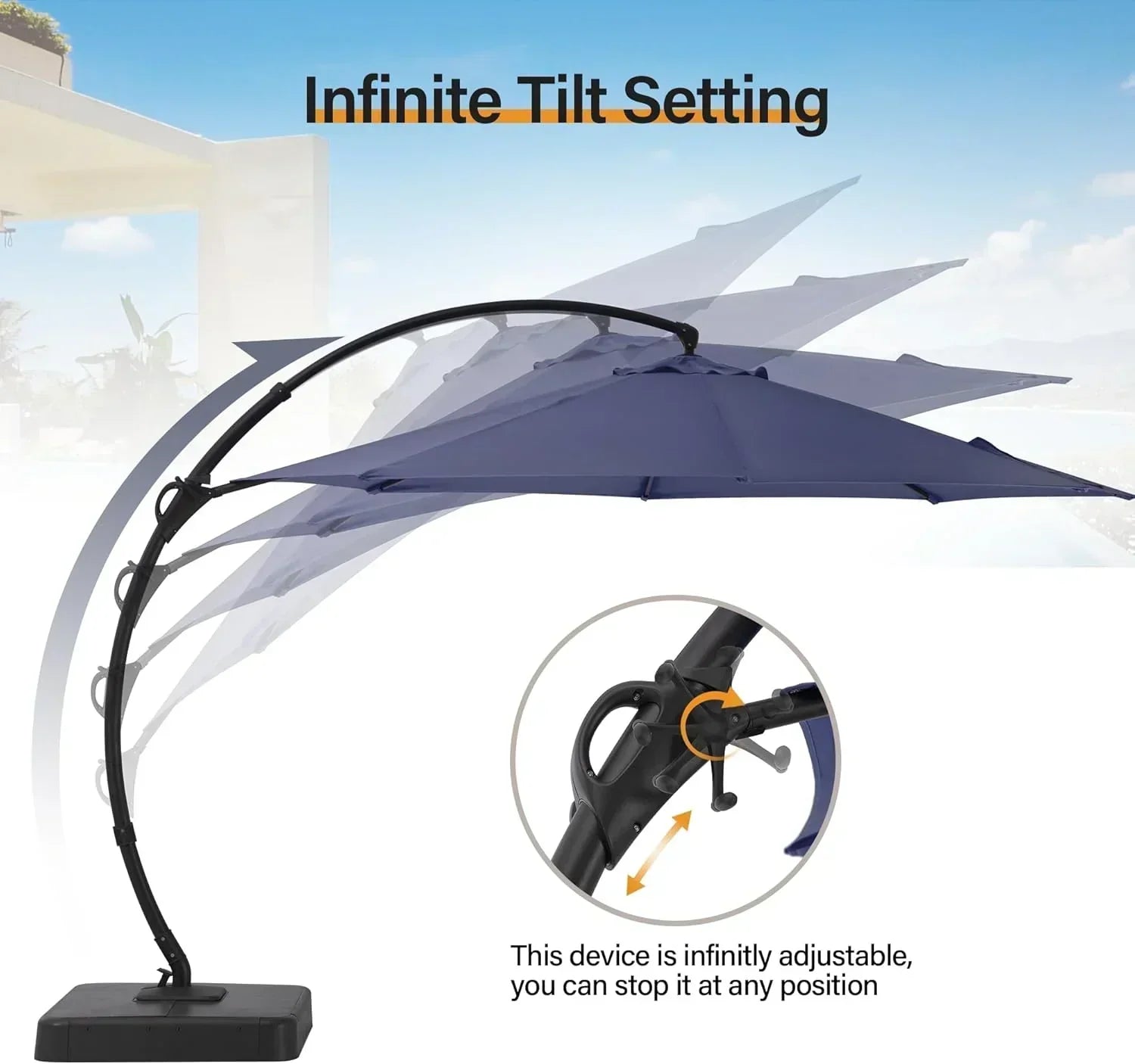 LAUSAINT HOME Outdoor Patio Umbrella with Base included 11 FT Deluxe Curvy Cantilever Umbrella wourant