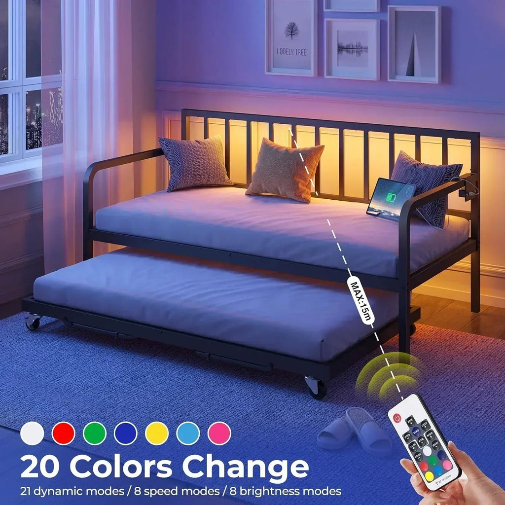 Rolanstar Daybed with Charging Station and LED Lights Height Adjustable Twin Daybed wourant
