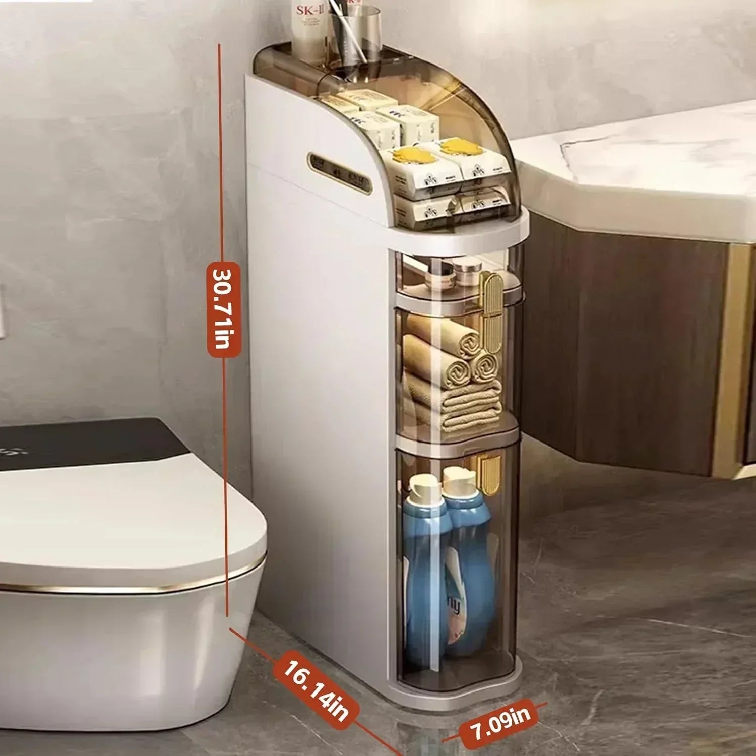 4-Tiers Narrow Bathroom Storage Cabinet 7.1 Slim Bathroom Floor Organizer with Drawers wourant