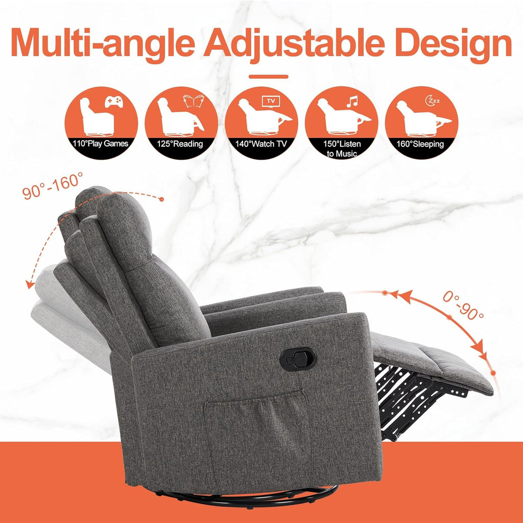 Sweet and crisp rocking chair 360 degree rotating recliner with sliding function wourant