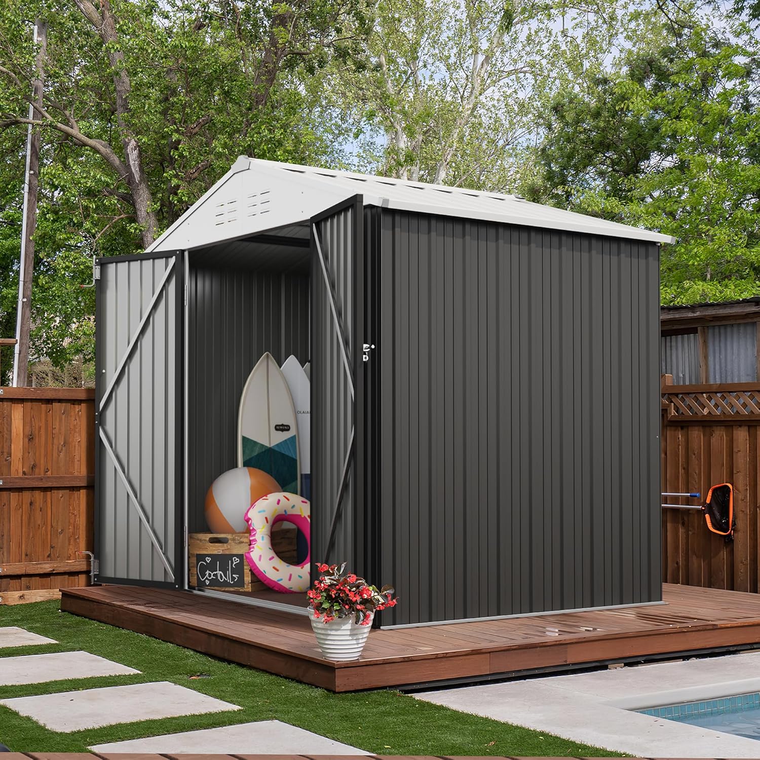 Devoko Outdoor Storage Shed Lockable Metal Garden Shed Steel Anti-Corrosion Storage House wourant