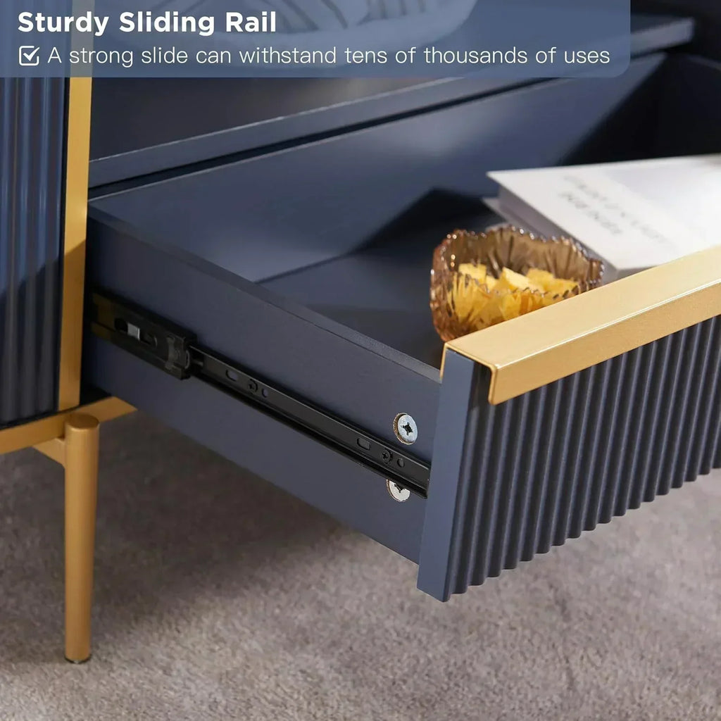 OKD Modern Luxury Grooved Coffee Table 48 Inch Oval Coffee Table Drawers Imitation Marble Top wourant