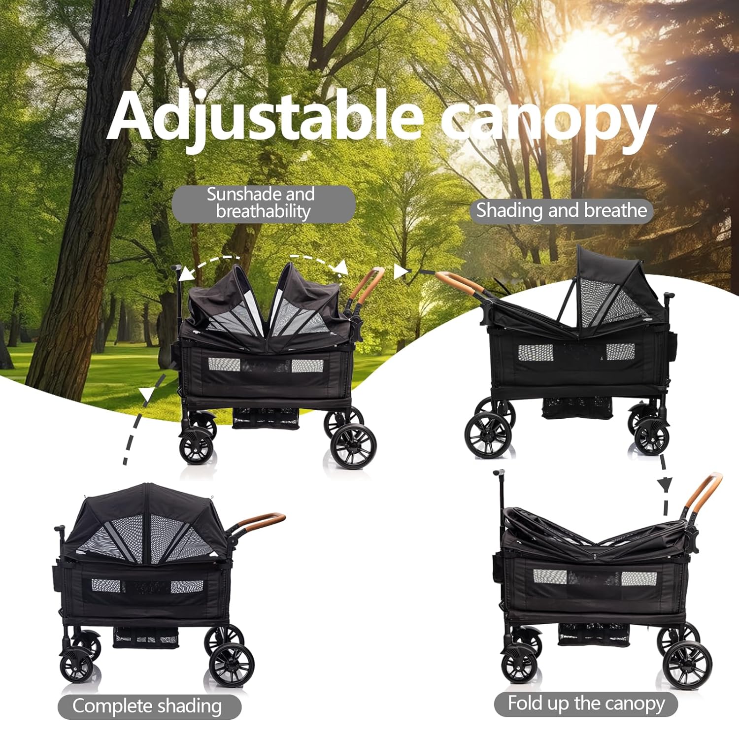 Wagon Stroller for 2 Kids Cargo-Travel Stroller Push-Pull Double Wagon Lightweight Folding Stroller wourant