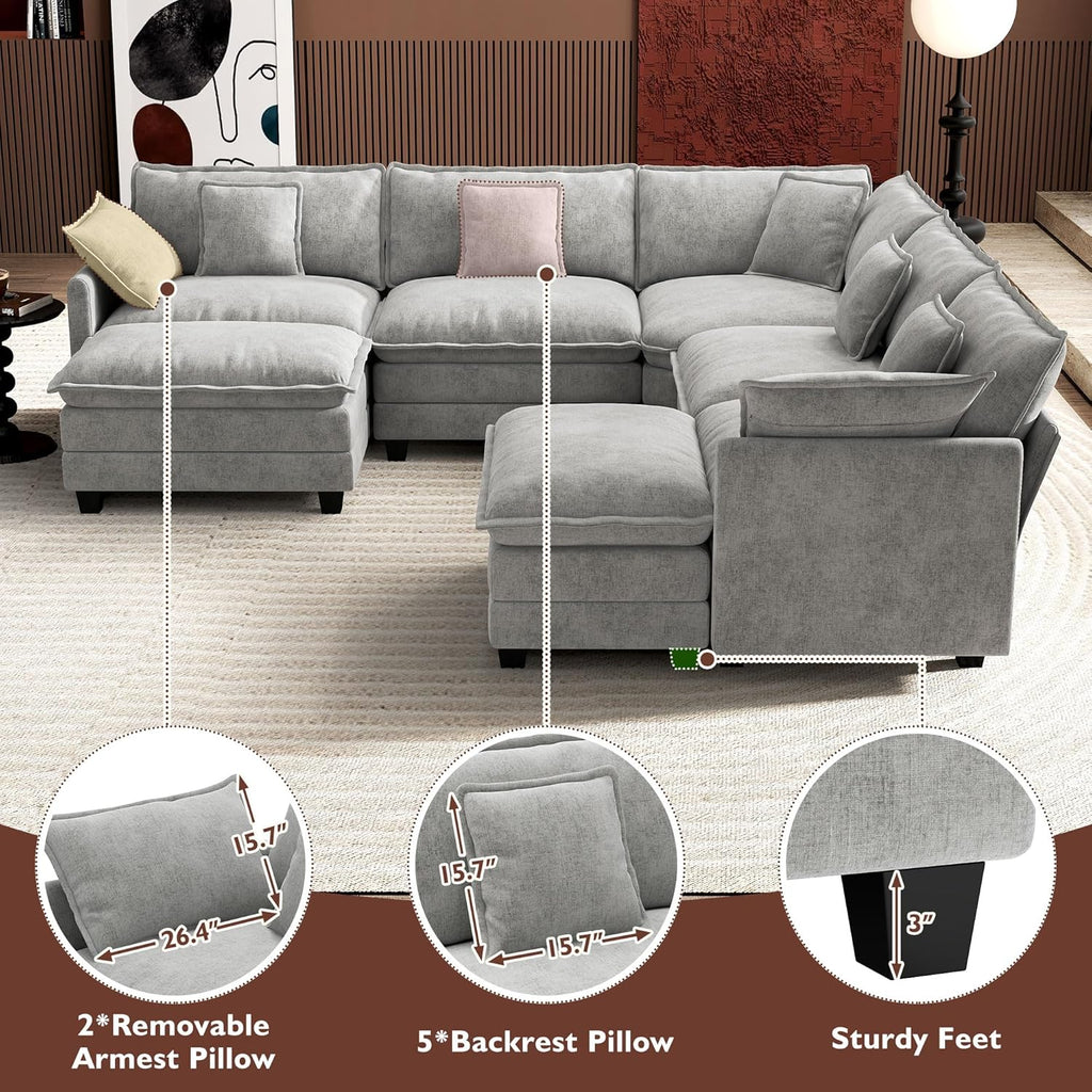 ihanherry 146-inch U-shaped modern sofa modular area cloud sofa wourant