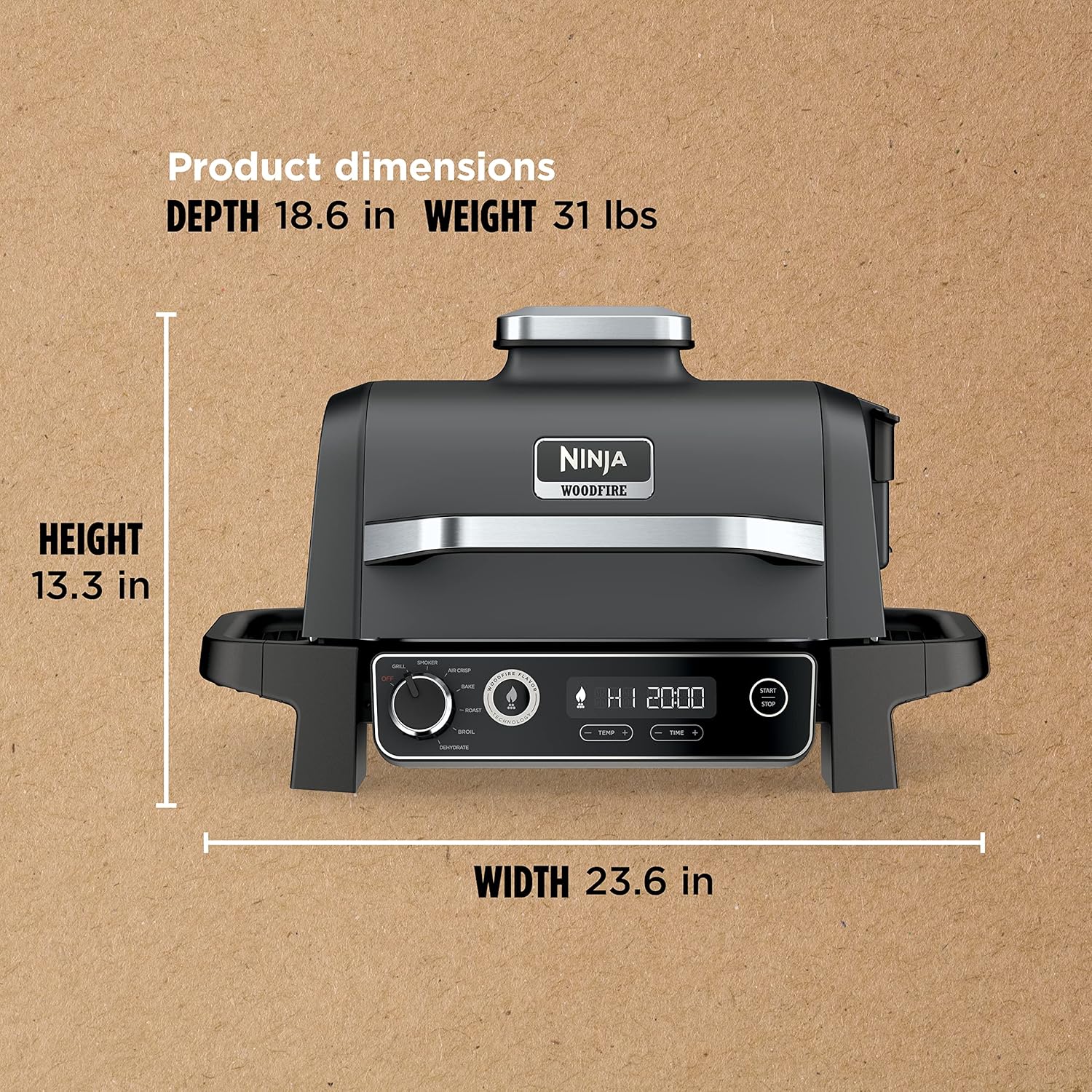 OG751 Woodfire Pro Outdoor Grill Built-In Thermometer 7-in-1 Master Grill BBQ Smoker Air Fryer wourant