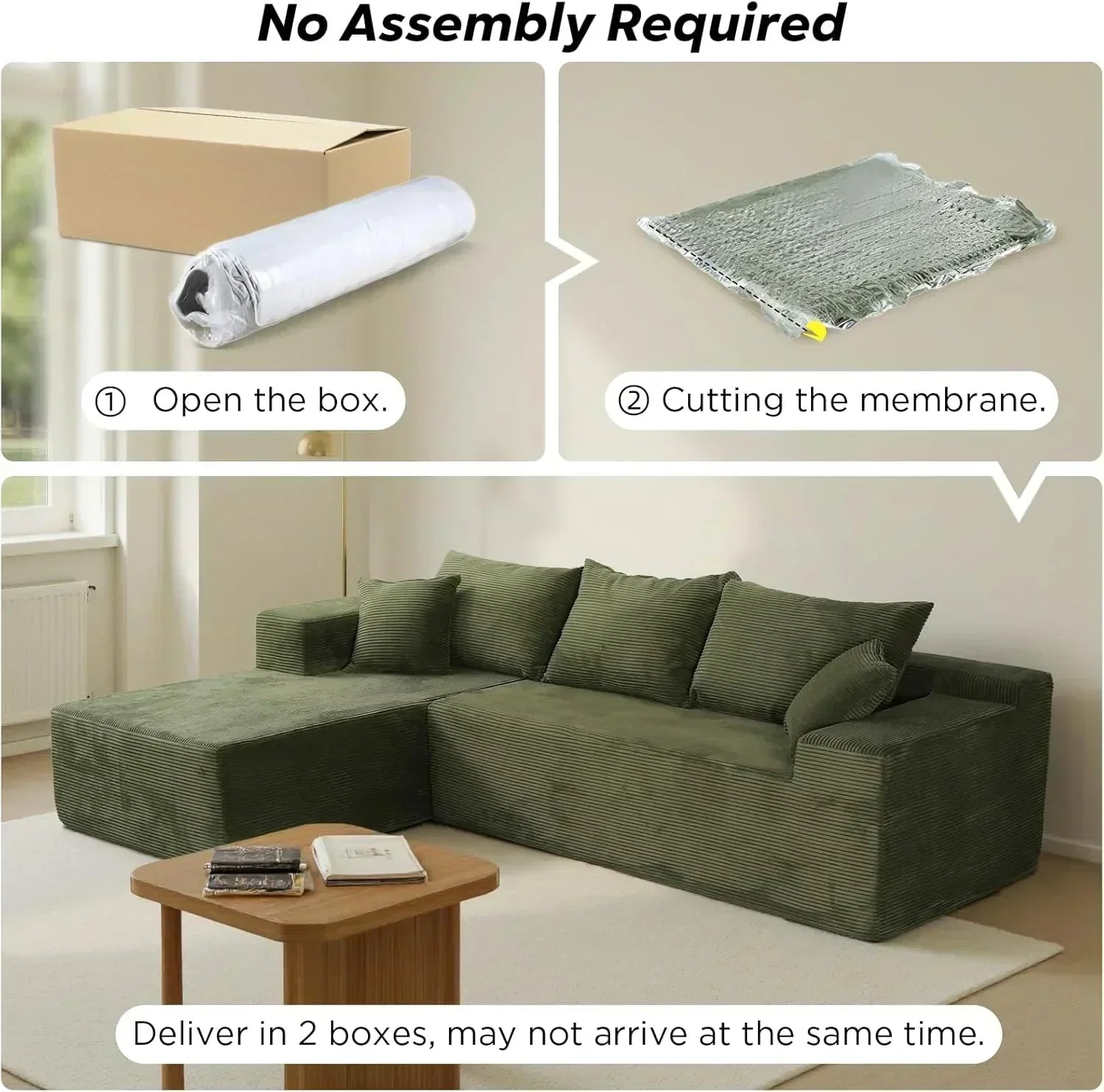 Cloud sofa with L-shaped lounge chair modern modular sofa with deep seats wourant